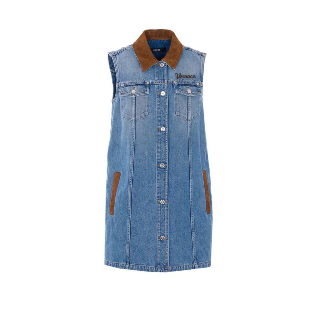 Versace Women Flared Denim Dress With Versace Logo